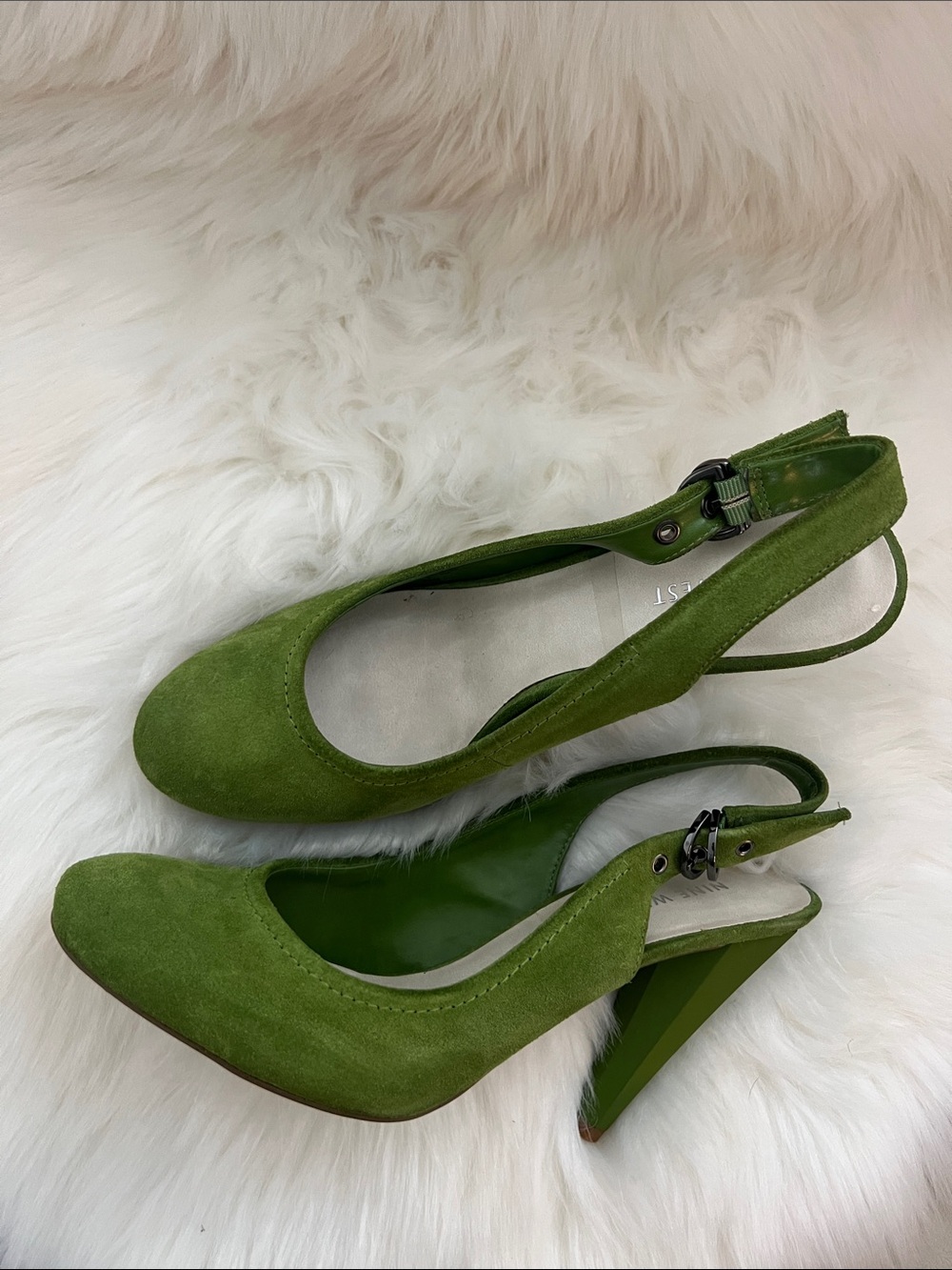 Nine West Olive Green Suede Slingback Heels